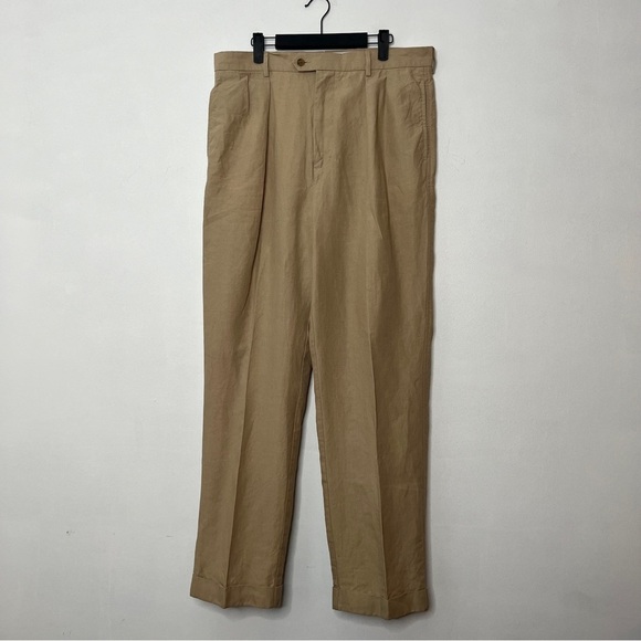 Daniel Cremieux Classics 100% Linen Soiree Pleated Dress Pants size 35x32 Tan